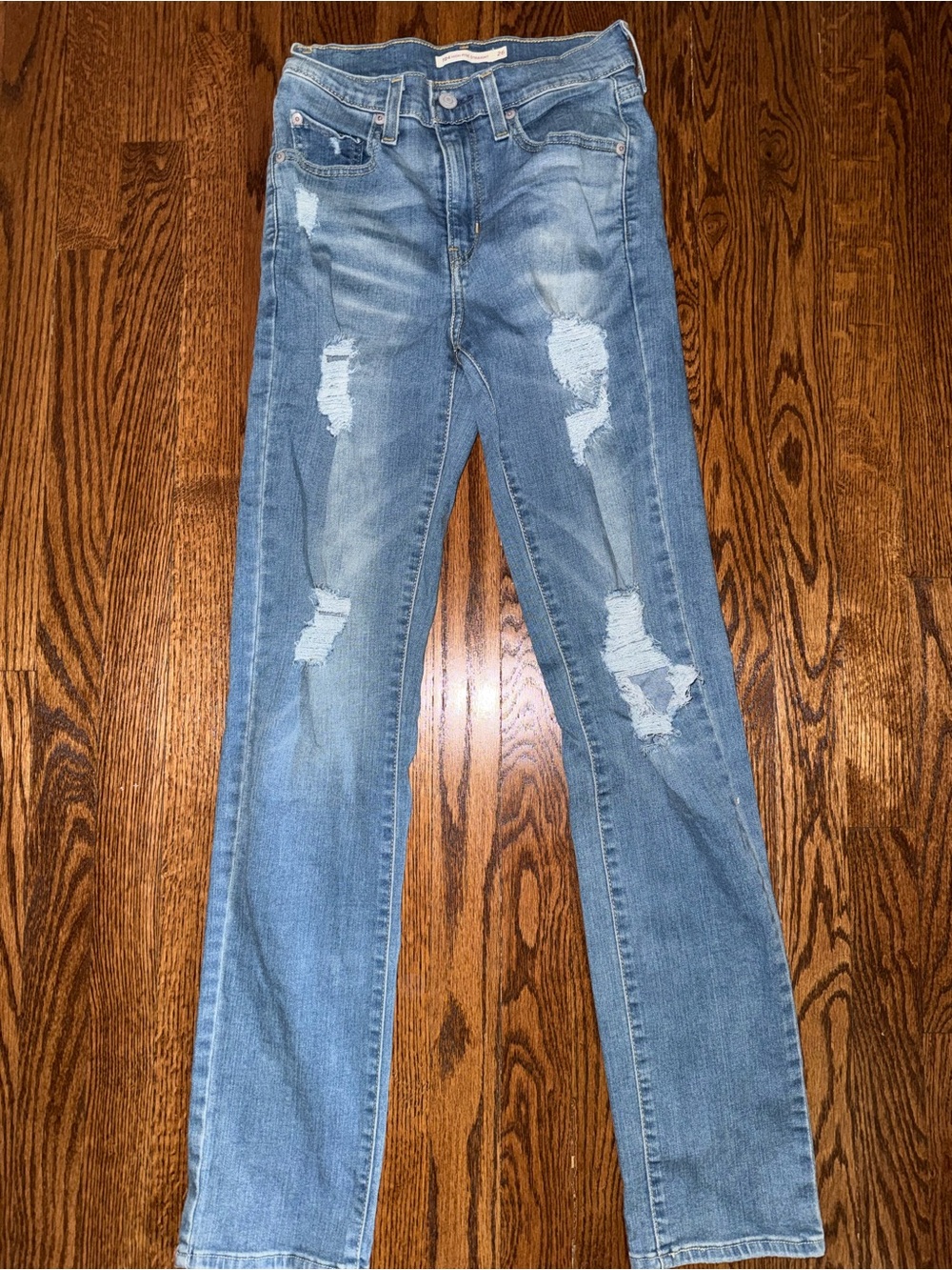 Levi's Light Blue Straight Leg Distressed Jeans - Picture 1 of 4